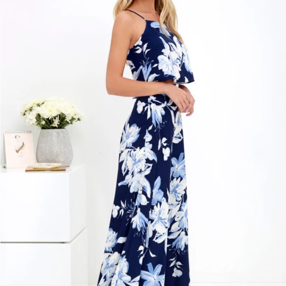 Love for Lanai Navy Blue Floral Print Two-Piece Maxi Dress